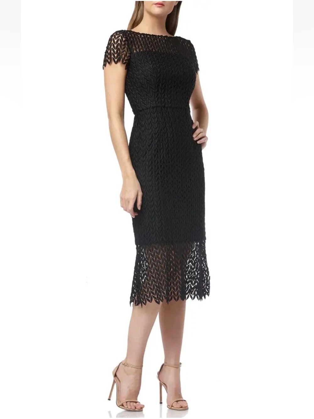 🌻NEW w.tag Kay Unger Tatum Floral Lace Petal Dress Black Size 10 | $248 Retail